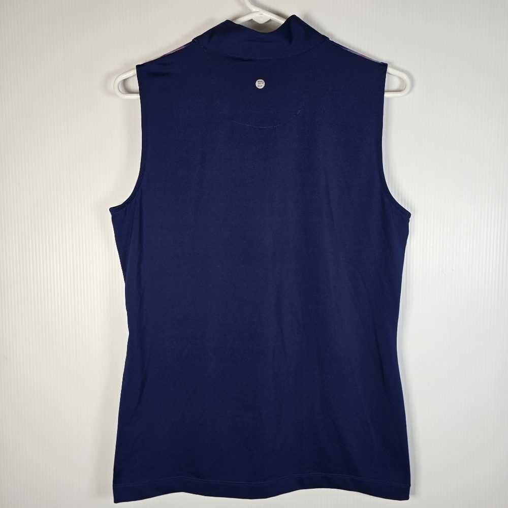 EP Women's Sleeveless Navy and Pink Patterned Women's Golf Top 1/4 Zip Size M - Picture 2 of 8